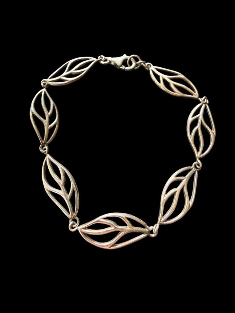 925 Sterling Silver Open Work Leaf Link Bracelet 7.5” - Picture 4 of 7